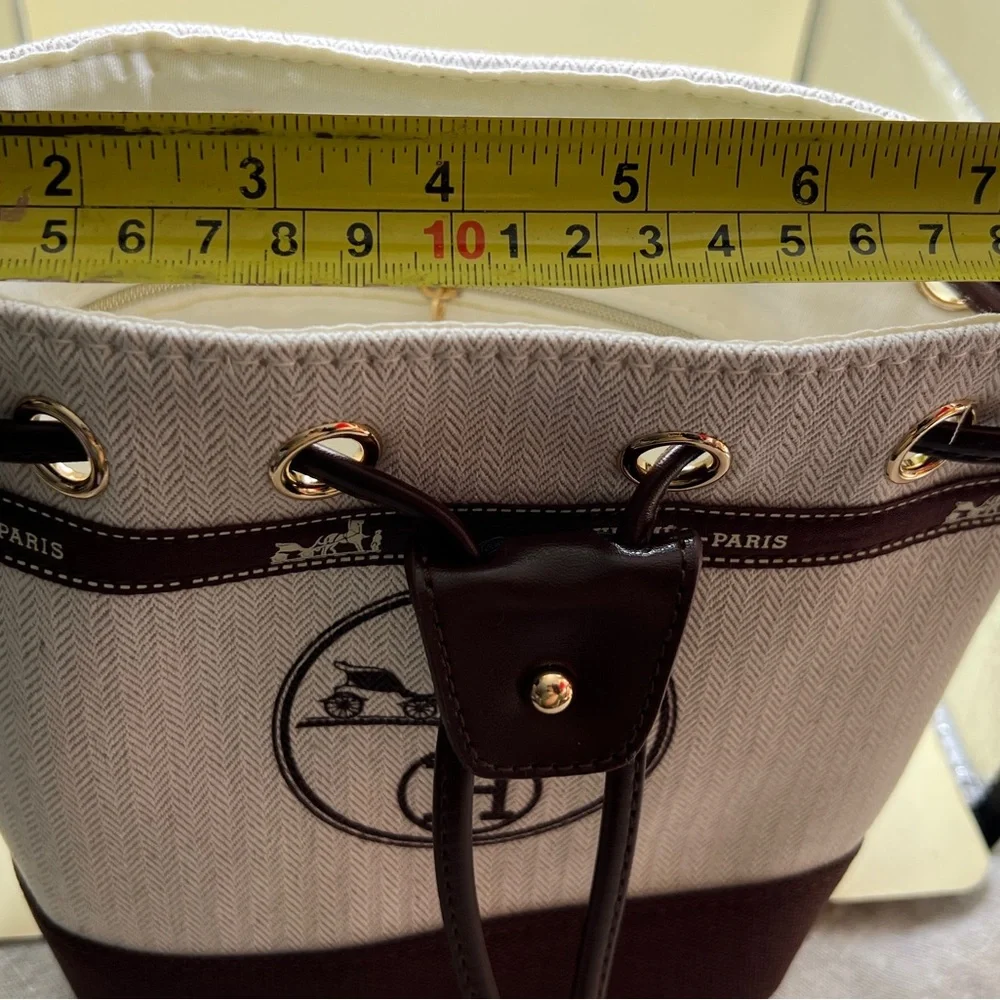 Beautiful Upcycled Hermes Drawstring Repurposed  Bucket Bag Tote Luxury New - Picture 9 of 11